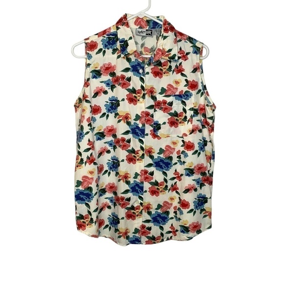 Vintage 90’ Krazy Kat Floral Sleeveless Button Up Summer Top Size Medium - Picture 4 of 7
